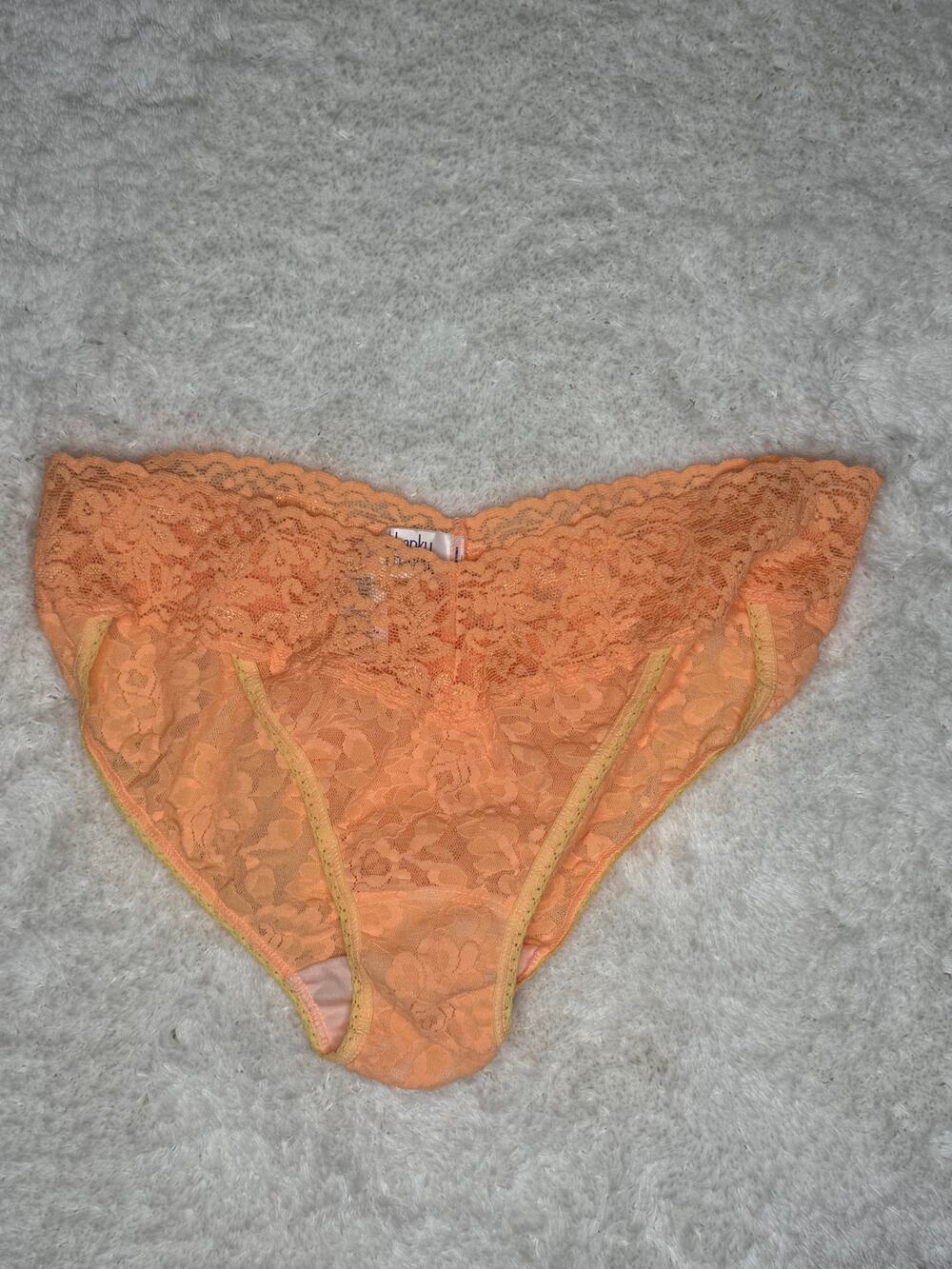 NWT Hanky Panky Peach Lace Bikini Panties S Sheer Floral Lace